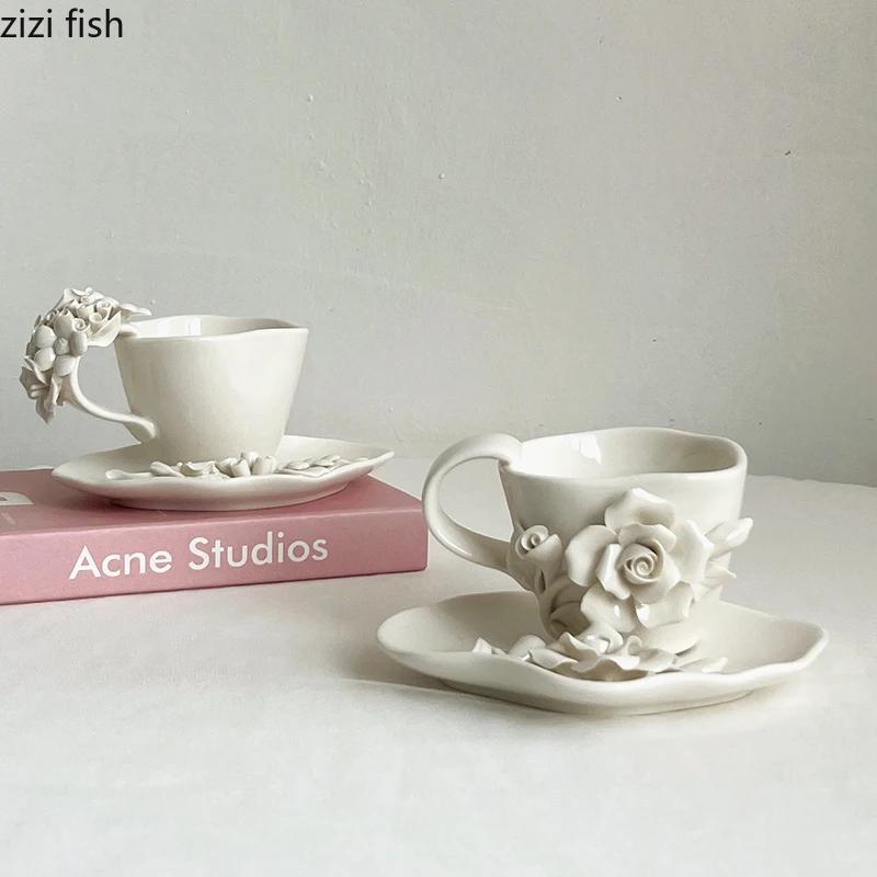 

3D Flower Shape Ceramic Mug Handmade Rose Coffee Mug Milk Tea Mug Office Tea Cup Water Cup Household Beverage Mugs Water Cups 201-300ml