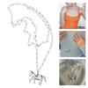 Long Chain Horse Pendant Pearls Necklace Designed for Easy Layering Alongside Other Chains in Fashion Styles
