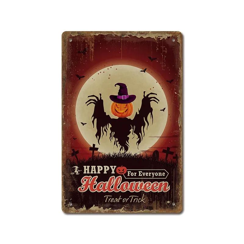 Halloween Festival Decor Plaques Kitchen Home Garage Wall Tin Sign Vintage Art Metal Signs Trick Or Treat Pumpkin Plate Poste