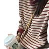 Korean Oversized Striped Crewneck Sweatshirt for Women - Casual Long-Sleeve T-shirt for Spring/Autumn.