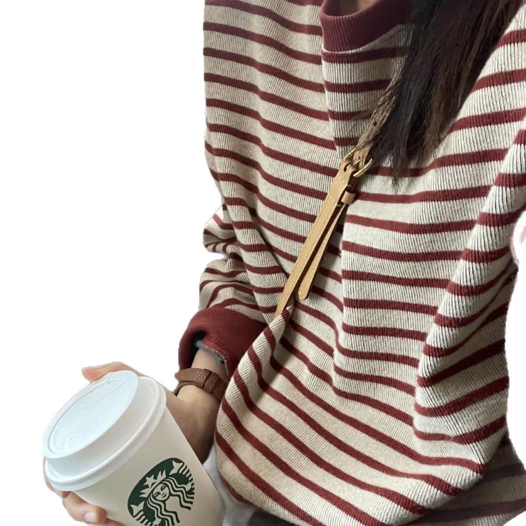 Korean Oversized Striped Crewneck Sweatshirt for Women - Casual Long-Sleeve T-shirt for Spring/Autumn.