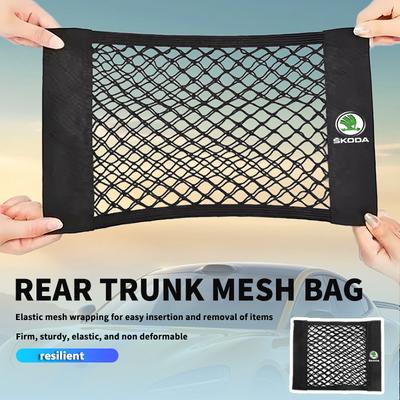 AAABR1 Car Rear Trunk Net Mesh Elastic Nylon Back Cargo Storage Organizer Holder Auto Accessories For Fabia Kamiq Superb Scala