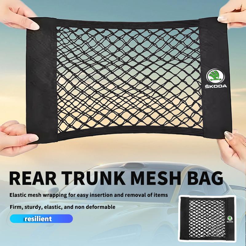 AAABR1 Car Rear Trunk Net Mesh Elastic Nylon Back Cargo Storage Organizer Holder Auto Accessories For Skoda Fabia Kamiq Superb Scala