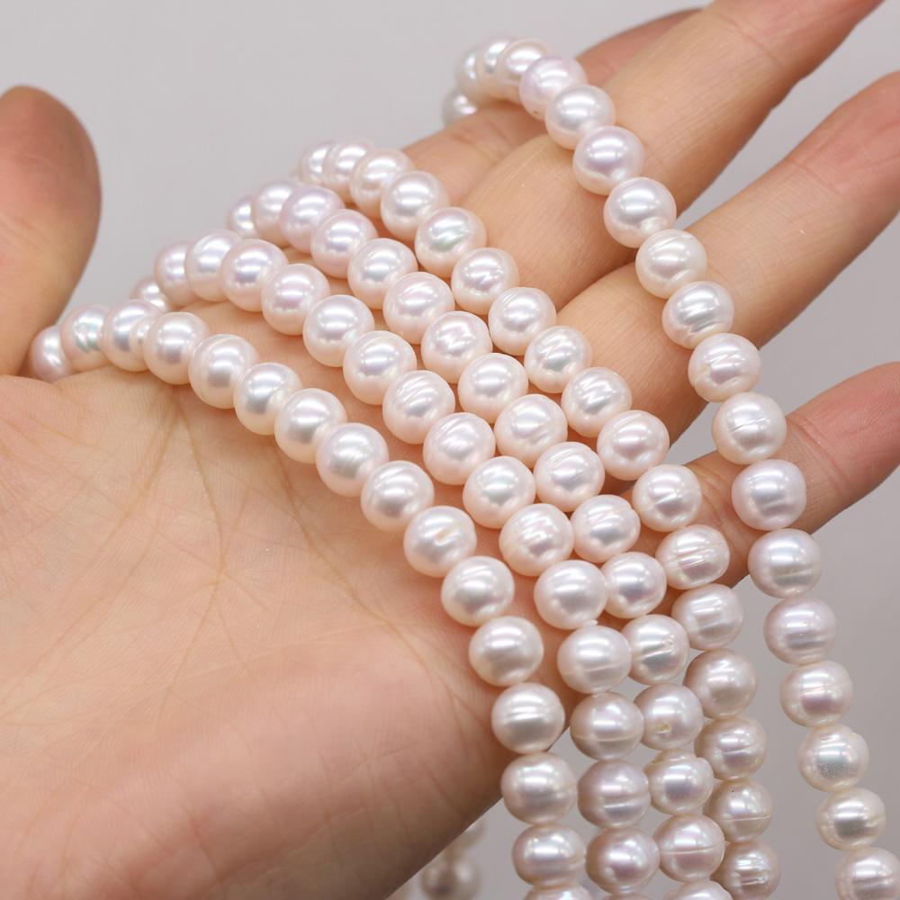 1String, Round Pearls, White Natural Freshwater Pearl Beads, 8-9 mm, for DIY Necklace Bracelet Accessories, Jewelry Making, 36cm