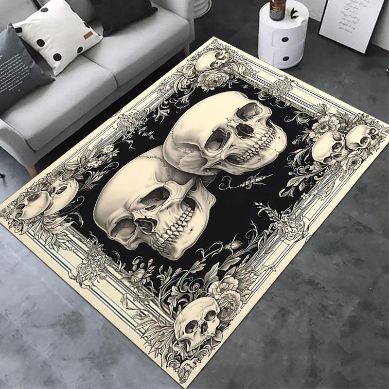 1PC Skull Dark Gothic Pattern printed Carpet Rug for Living Room Bedroom Home Sofa Decoration,Non-slip Floor Mat Floor mat