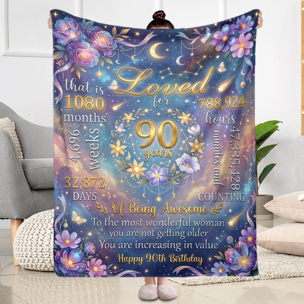 90. Geburtstag Flanelldecke - Weich und geeignet für Sofas, Betten, Büros, Reisen, alle Jahreszeiten, tolles Geschenk für Feiertage und Geburtstage.