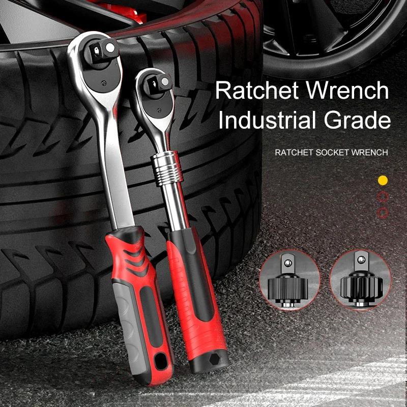72 Teeth 1/4 "1/2 " Telescopic Socket Wrench Ratchet Spanner CR-V Quick Release Professional Auto Repair Hand Tools
