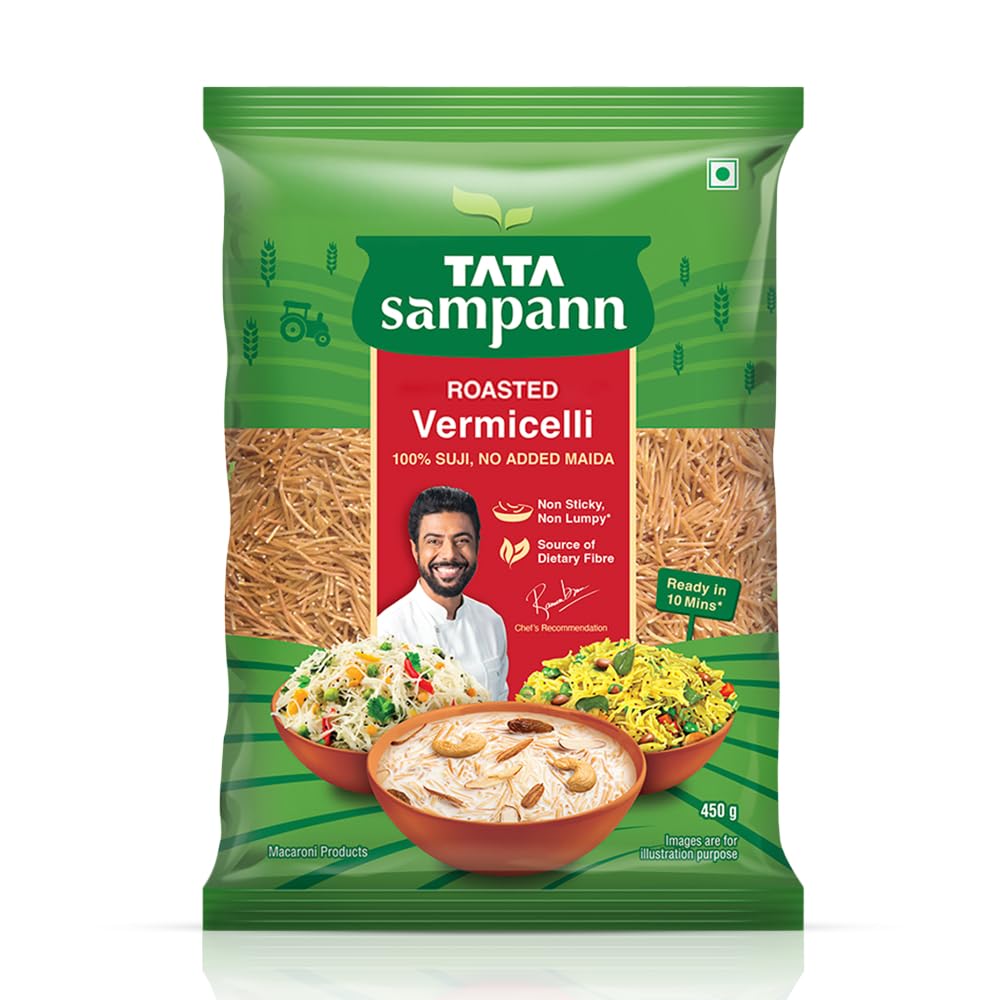 

Tata Sampann Roasted Vermicelli 450g Protein Rich Suji Seviyan No Added Maida Source Of Fibre Non Sticky Quick Cook Pasta Alternative