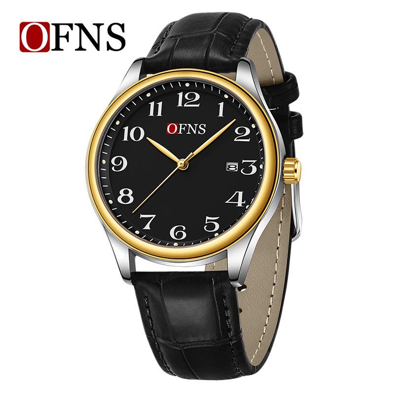 OFNS Couple's Wristwatch - Waterproof, Luminous, Quartz Watch with Steel or Leather Strap, Calendar Feature, for Casual or Business.
