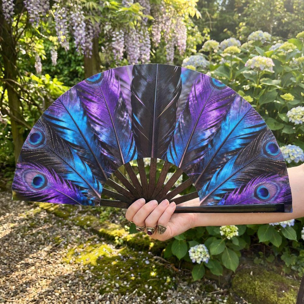Elegant Flowers Handheld Fan Peacock Tail Pattern Silk Folding Fan Dance Fan Outdoor Travel