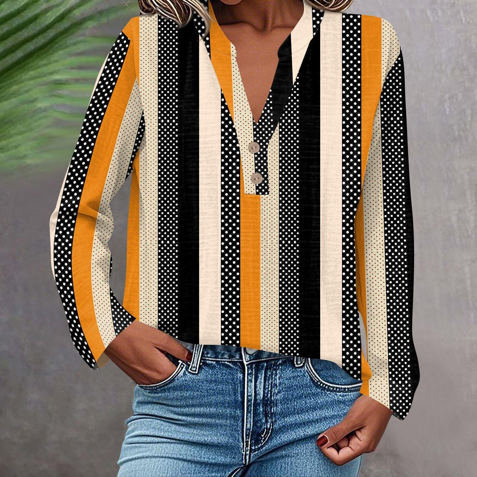 

Женская модная и повседневная рубашка с длинным рукавом, V-образным вырезом, на пуговицах, с принтом, блузка, топ XL жёлтый