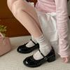 Red round head jk thick high heel small leather shoes women's summer Mary Jane single shoes