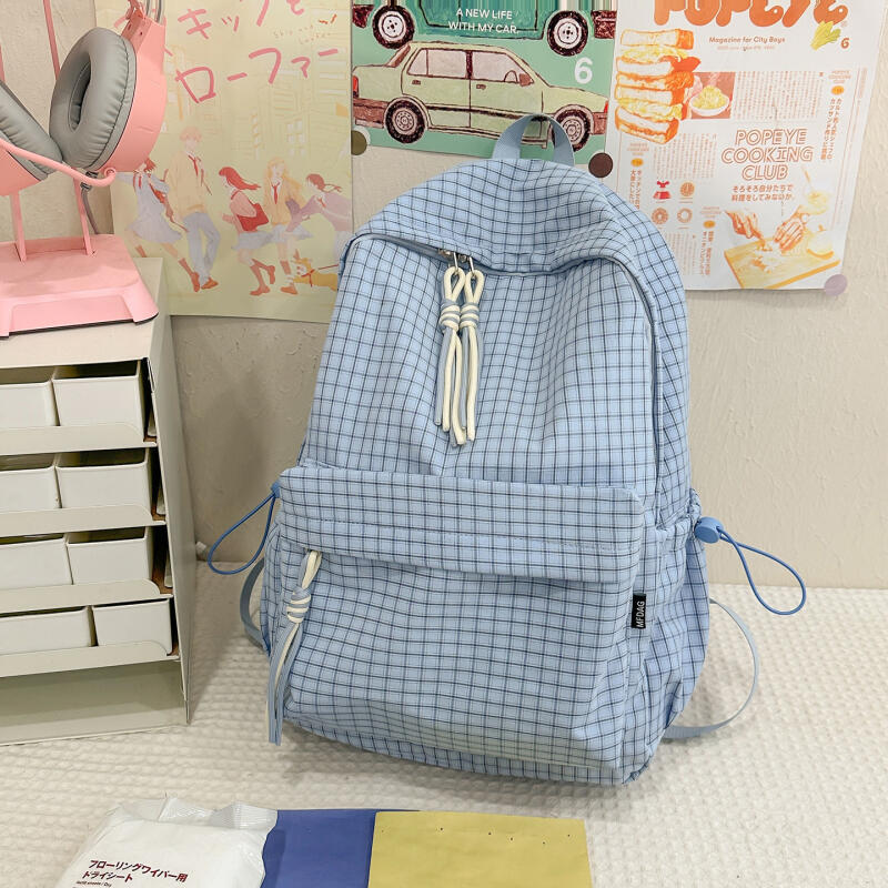 Student Schoolbag Women's Lightweight Water-repellent Plaid Backpack Travel Backpack