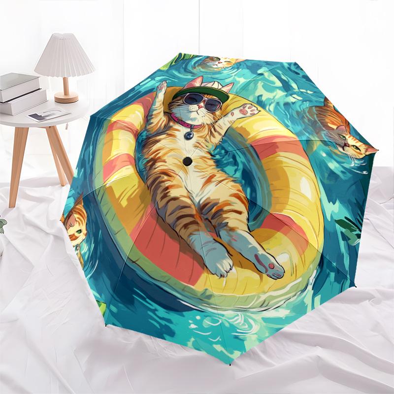 Aquatic Animals pattern, automatic folding umbrella, portable and foldable design, 8 ribs, a Christmas or birthday gift.