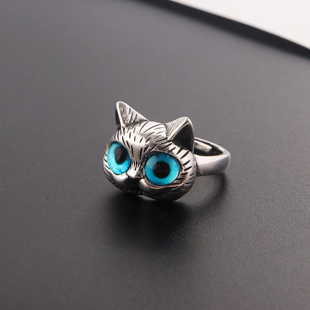 3D Blue-Eyed Fat Cat Couple Rings: Cute Electroplated Alloy Rings for Men and Women.