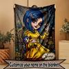 Custom Name Personalized Coraline Print Blanket, Home Decor, Bedroom, Sofa, Camping, Couch, Gifts for Birthday Christmas