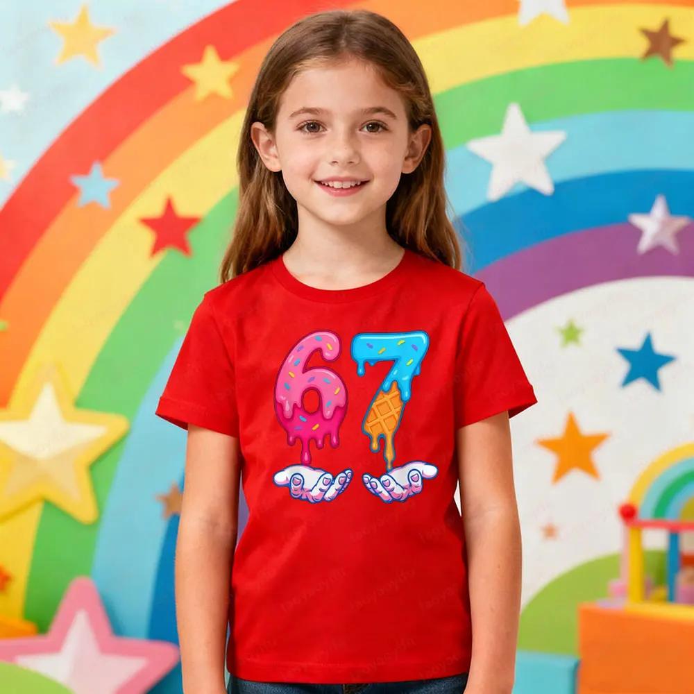 Creative Design 67 Theme Series Printed Tshirt Christmas Latest Trendy Style Meme Kids Shirt Boys and Girls Fashion Xmas Tops