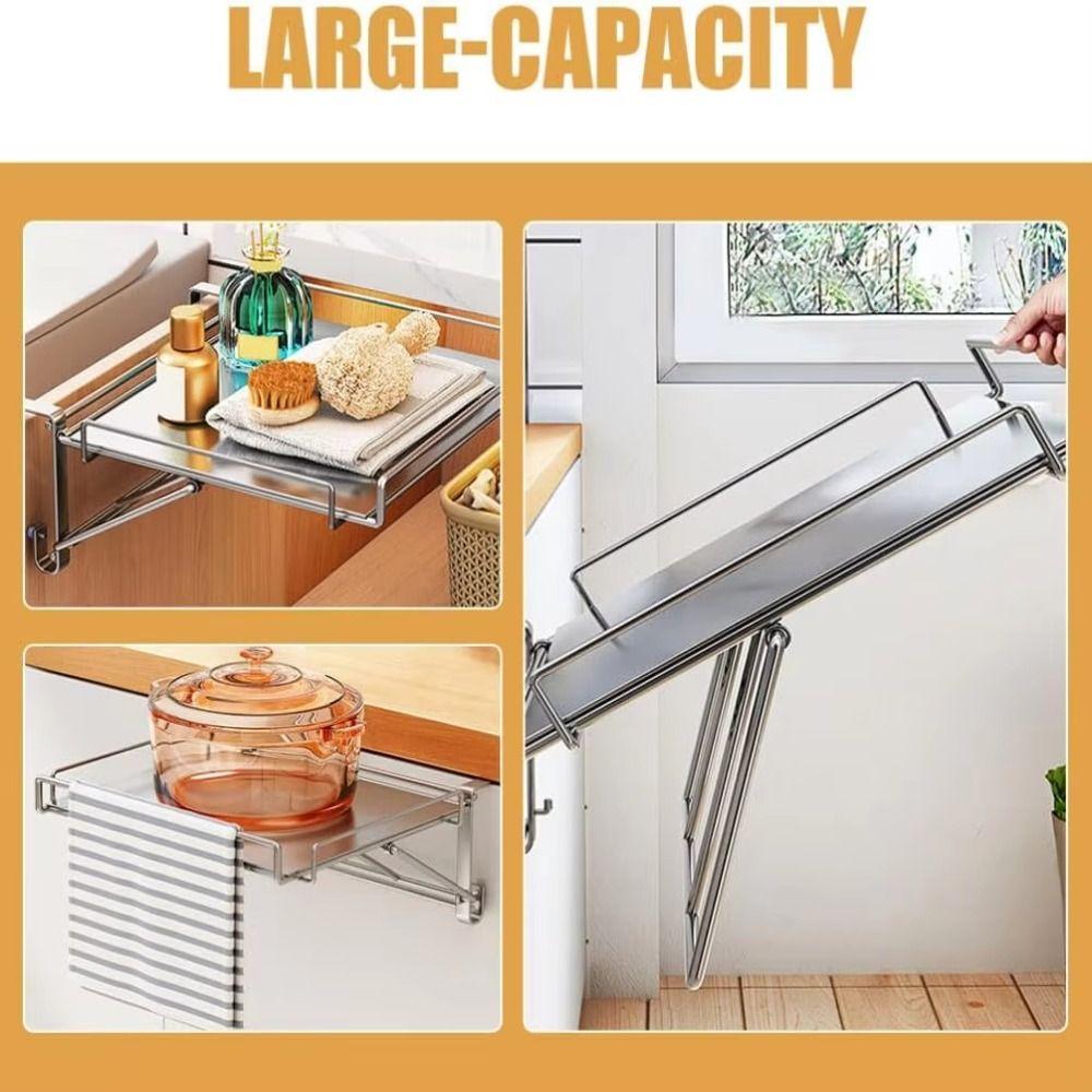 Stainless Steel Foldable Countertop Storage Rack Compact Design Cabinet Door Organizer  Home Pantry
