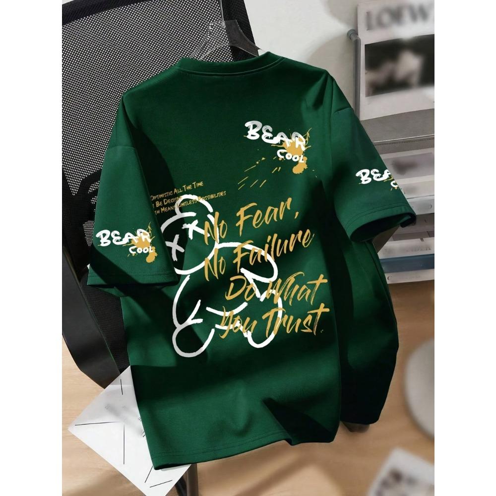 

Летняя мужская дышащая футболка с круглым вырезом и принтом мультяшного медведя, подходящая для повседневной носки и в качестве подарка друзьям на выходные. S