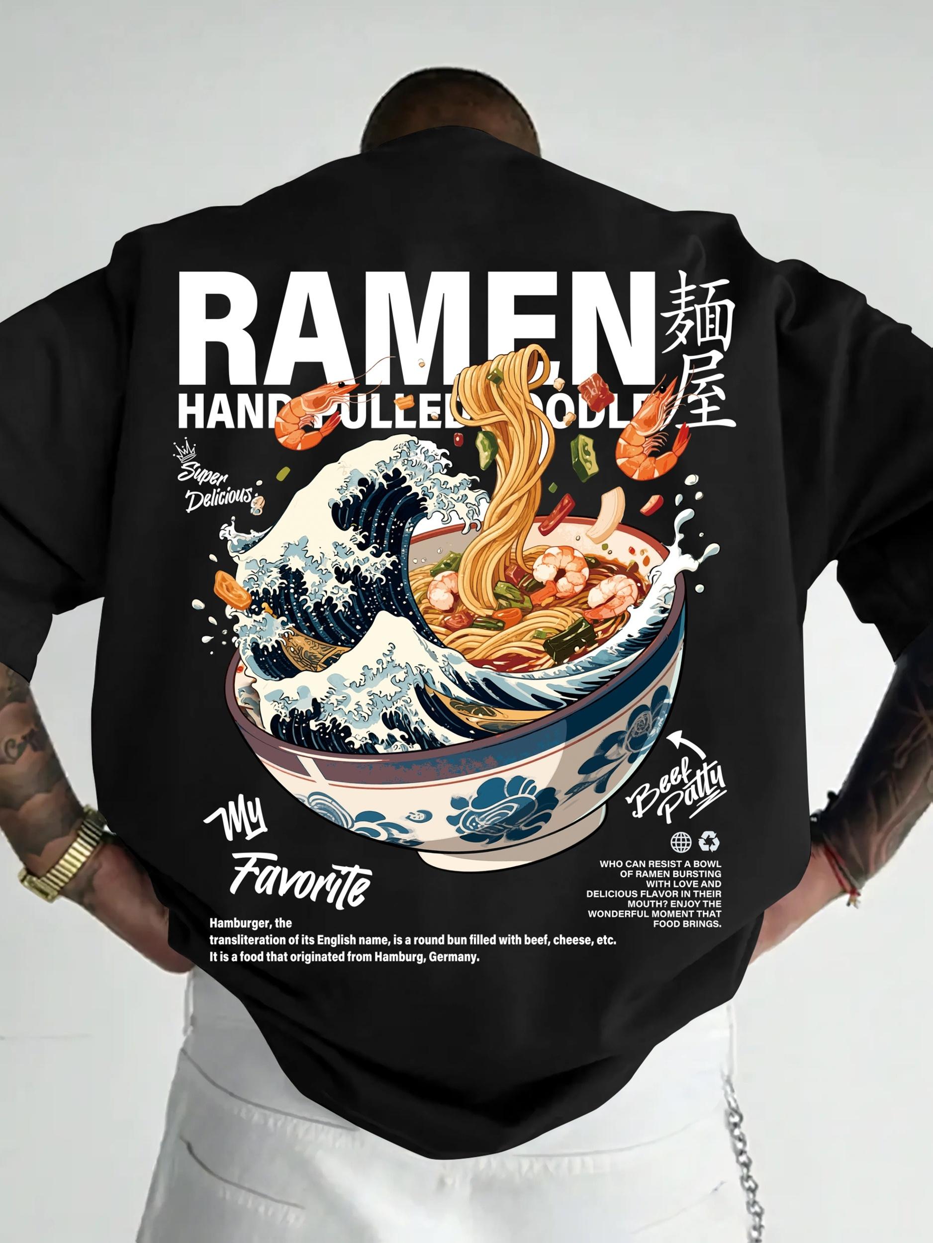 

Summer 2026 New Japanese Wavy Ramen Pattern Men s T-shirts Are Popular for Men s and Women s Round-neck Printed T-shirts S разноцветный