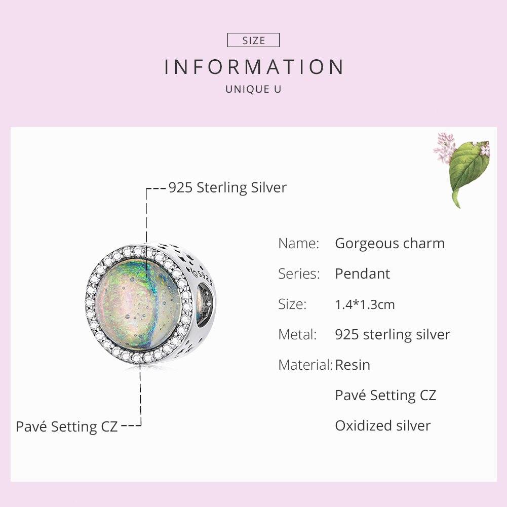 BAMOER Vintage 925 Sterling Silver Round Gorgeous Charm Pendant Fit DIY Making Bracelet Women Statement Jewelry Party Gift
