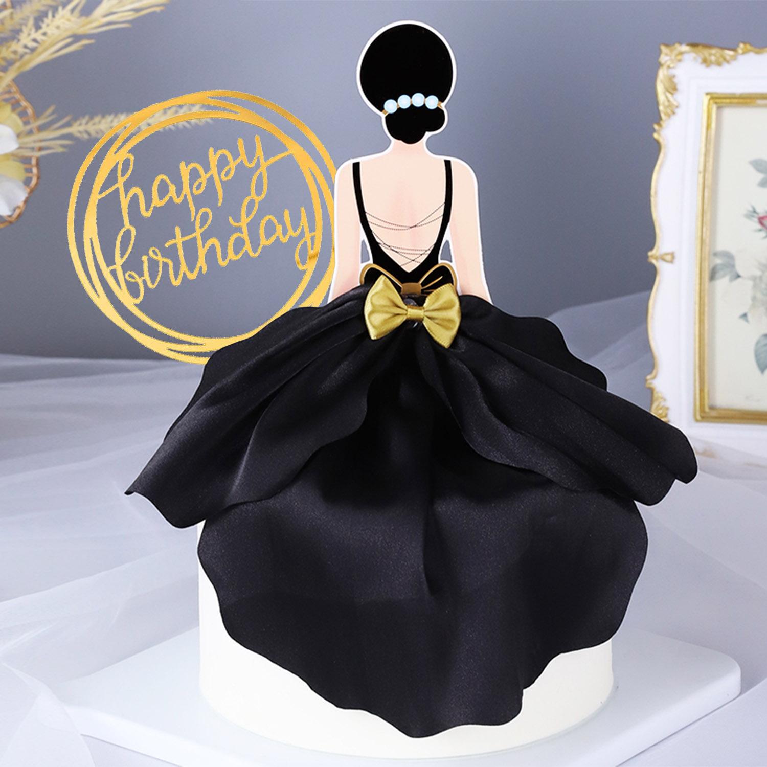 

2PCS New Creative Happy Birthday Cake Toppers Back Silk Gauze Dress Happy Cake Girl Birthday Decoration Party Cake Decorating чёрный