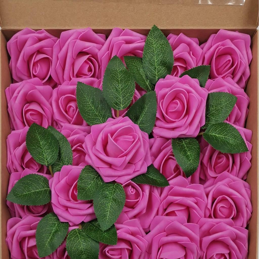 Hot Seller: 25-Piece PE Rose Flower Gift Box with 8cm Simulation Roses, Leaves, and Stems