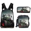Klassisch Beliebt Lustig Traktor Muster 3D Druck 3 Stück/Set Schüler Schultaschen Laptop Tagesrucksack Rucksack Lunchtasche Federmäppchen