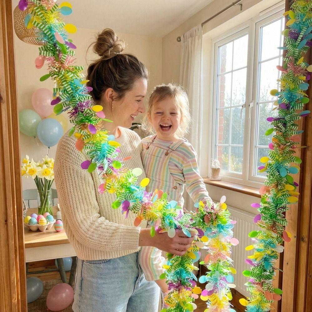 Glitter Spring Easter Garlands Stripe Colorful Eggs DIY Wreath Decoration  Easter Party