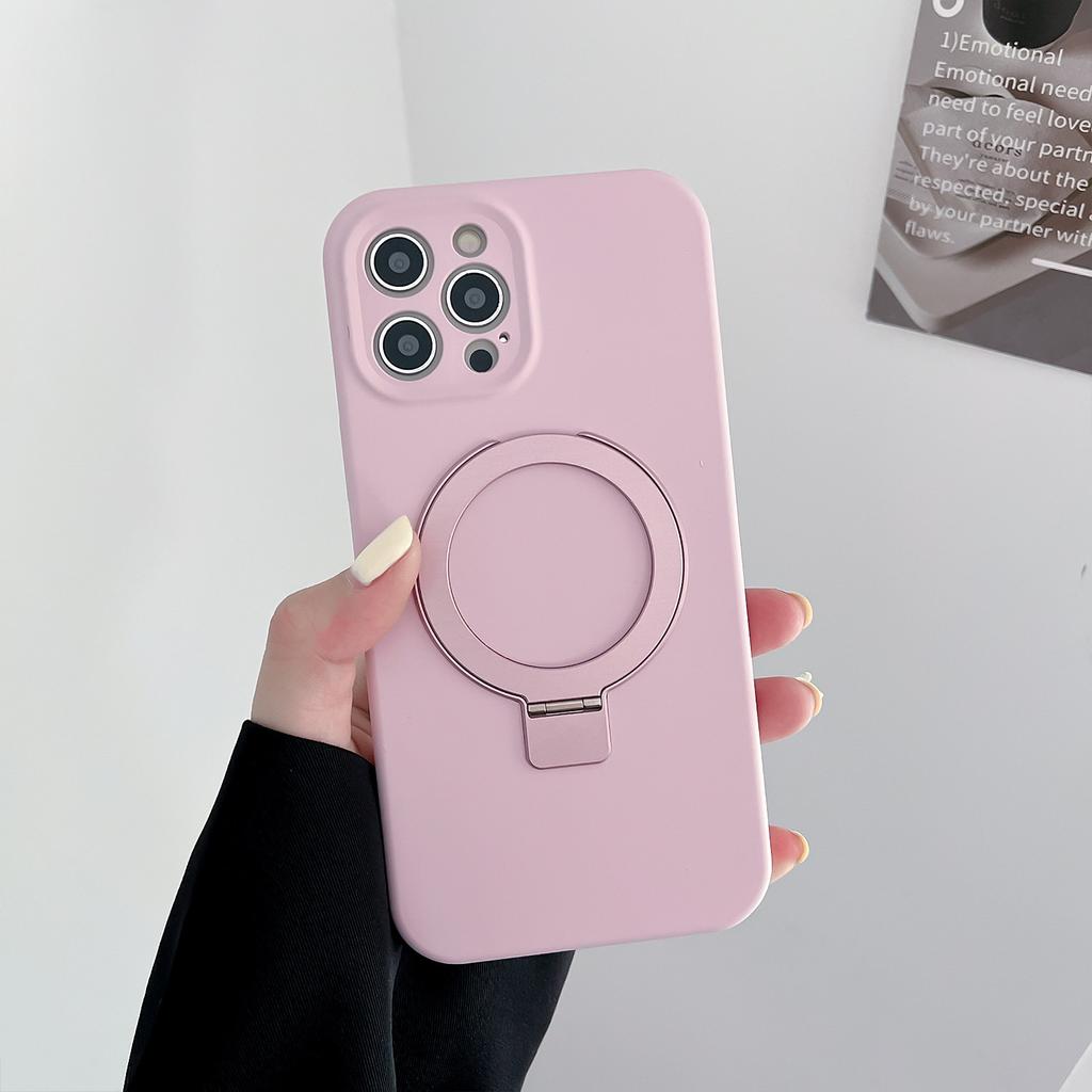 Applicable to iphone15 solid color liquid silicone mobile phone case business magnetic suction bracket mobile phone case fine hole all-inclusive case