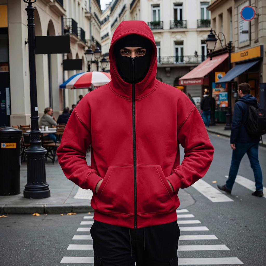 Men's Gothic Double Hooded Zip-Up Hoodie Loose Fit Trendy Streetwear