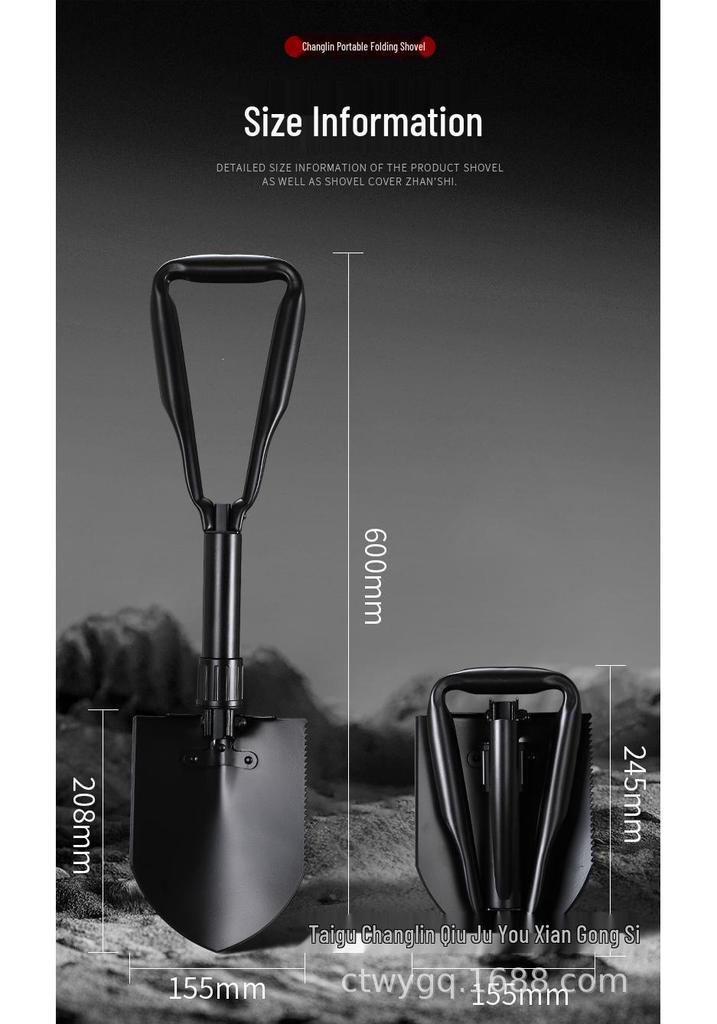 Changlin 502 Black Manganese Steel Large Portable Combat Shovel with Three-Fold Handle, Multi-Functional Outdoor Entrenching Tool.