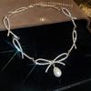 Elegant Rhinestone Bow Pearl Choker Necklace
