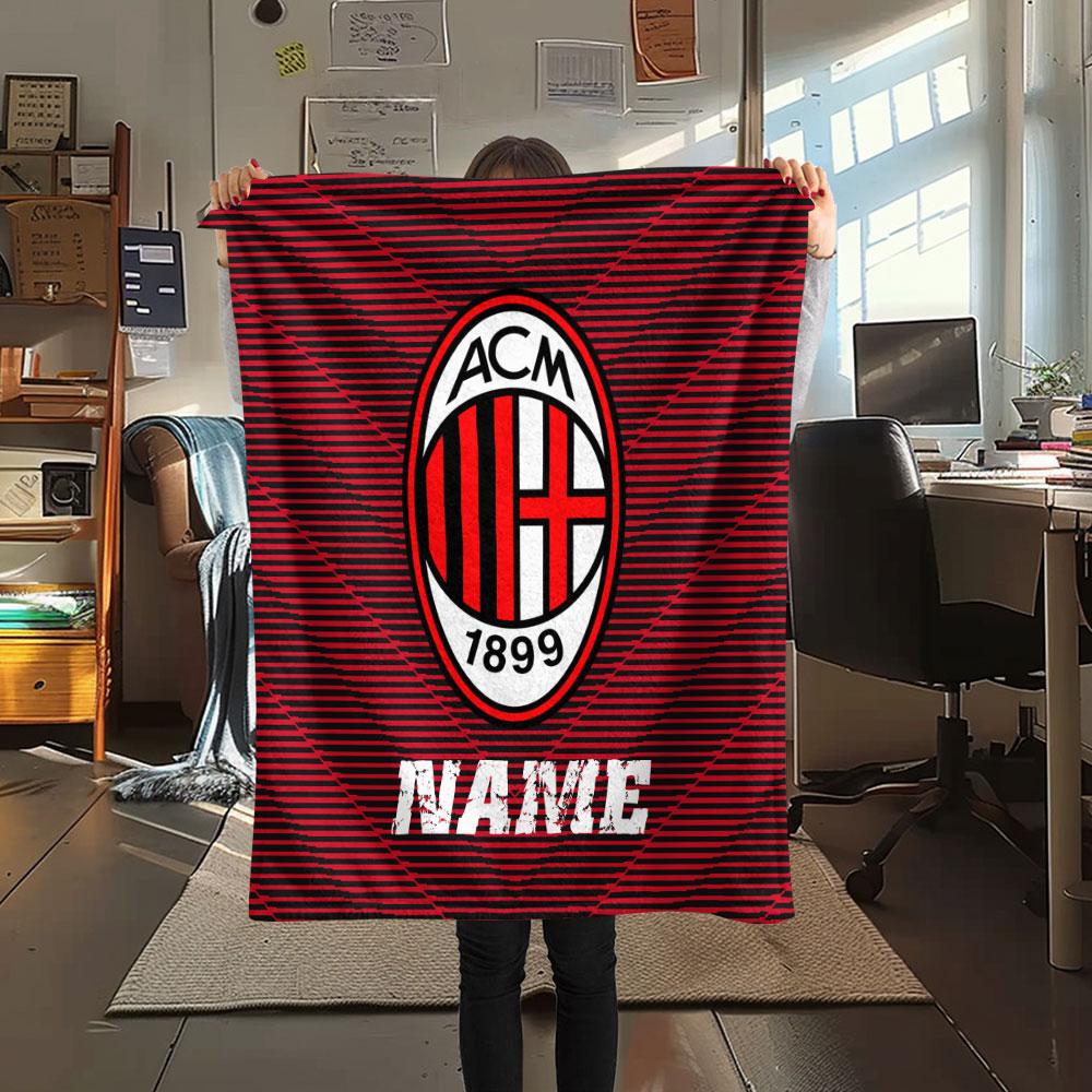 Custom Name,AC Milan Printed Flannel Blanket, Soft Throw for Bedroom Sofa, Washable, Christmas Present, Great Gift.