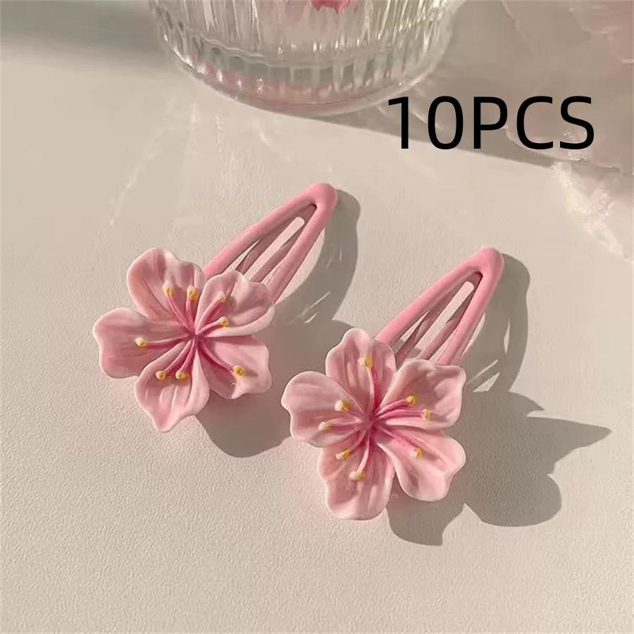 10PCS Summer Fresh Pink Cherry Blossom Hair Clip, Sweet and Cute Girl's Bangs, Side Clip Girl's Hair Loop Hair Accessory