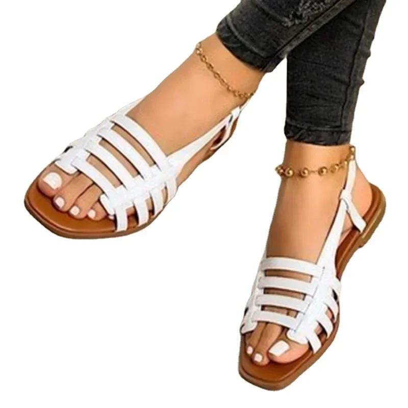Women's Shoes 2025 High Quality Slip-on Women's Sandals Fashion Narrow Band Casual Sandals Women New Square Toe Flat Sandals