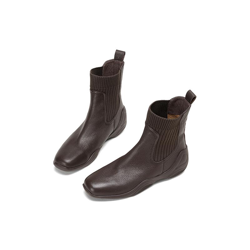 Fashion 2025 NEW Autumn Women Boots Sheepskin Leather Women Shoes Square Toe Chunky Heel Slip-on Ankle Boots Chelsea Ladies Boots