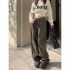 Spodnie damskie z szerokimi nogawkami w panterkę w stylu vintage Pantalon damskie z wysokim stanem proste dżinsy Y2k Casual Fashion koreańskie spodnie jeansowe