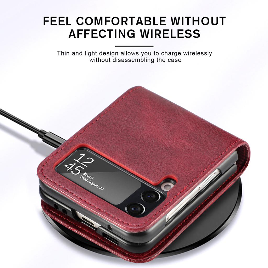 Shockproof Thin Card Slot Leather Case For Samsung Galaxy Z Flip 3 Flip4 Flip 4 Flip3 5g Anti -Scratch Protective Phone Cover