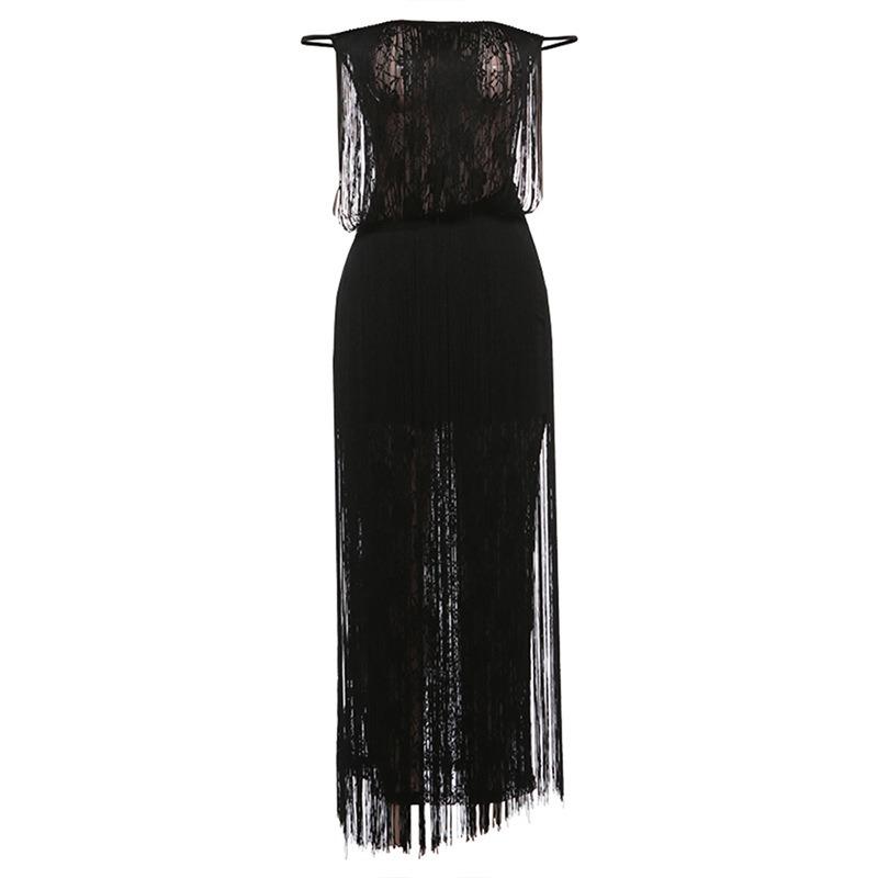 Summer New Sexy Lace Perspective One-word Shoulder High Waist Halter Dress for Women S