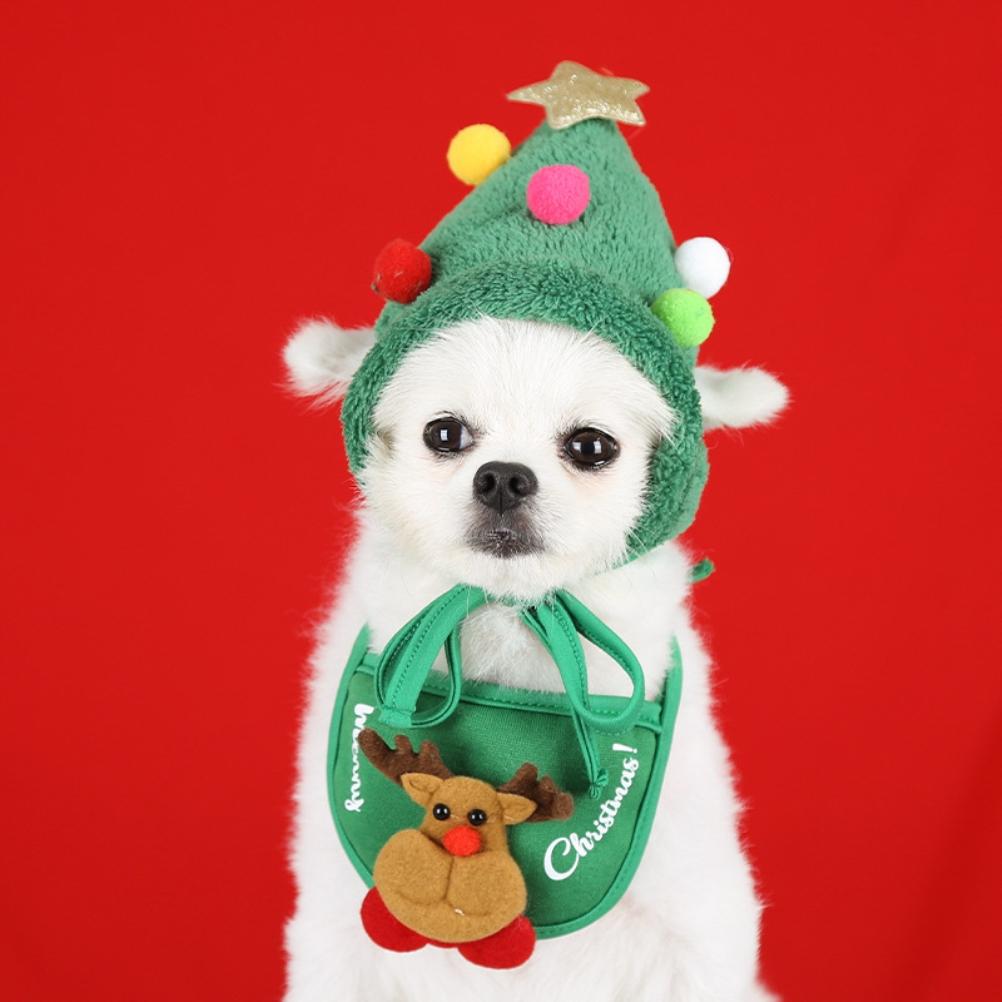 Dog and Cat Christmas Hat Scarf Bibs Christmas Costume Pet Supplies for Christmas and Birthday Party Wear