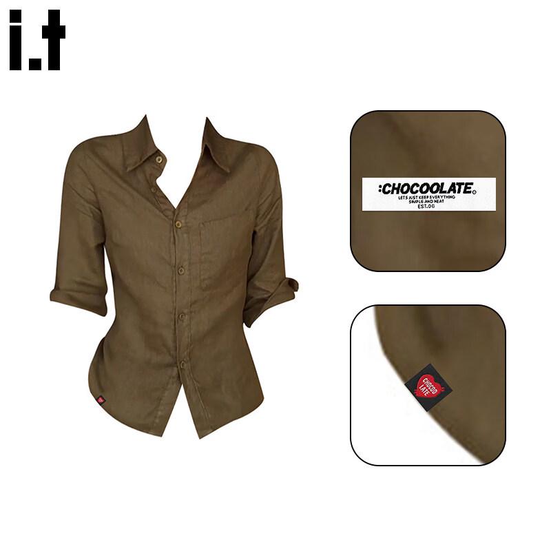 :CHOCOOLATE Women s American Style 3/4 Sleeve Cinch-Waist Shirt S