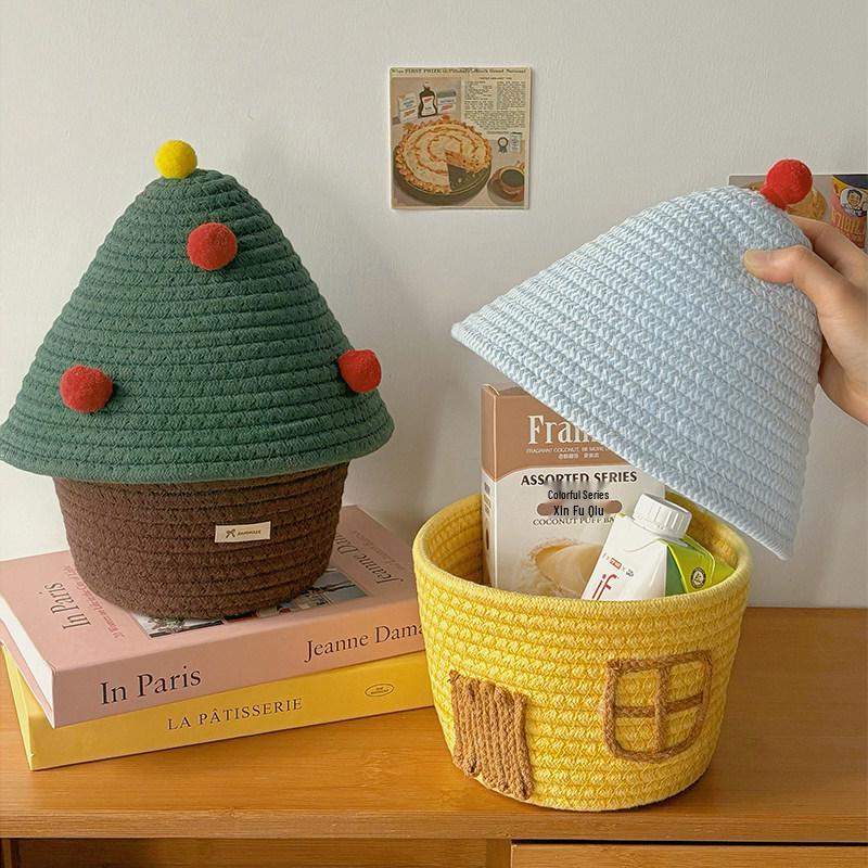 Woven Storage Basket with Lid for Bedroom Snacks and Sundries