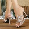 Liyke High Quality Non Slip Bottom Women's Shoes Slipper Crystal Butterfly Summer Sandal Fashion Open Toe Rhinestone Heels Mules