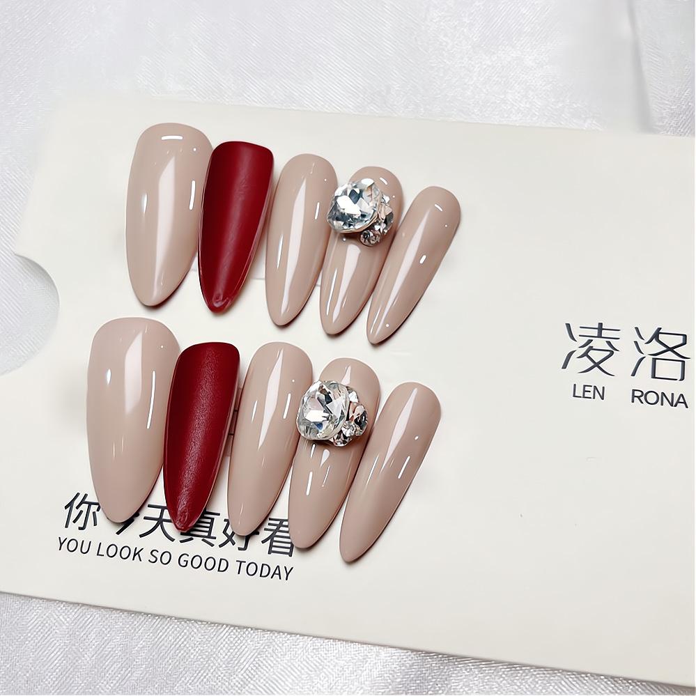 Press On Nails Long Stiletto Glitter Fake Nails Press Ons with Design Reusable Acrylic False Nail Full Cover Glue On Nail Stick On Nail for Women