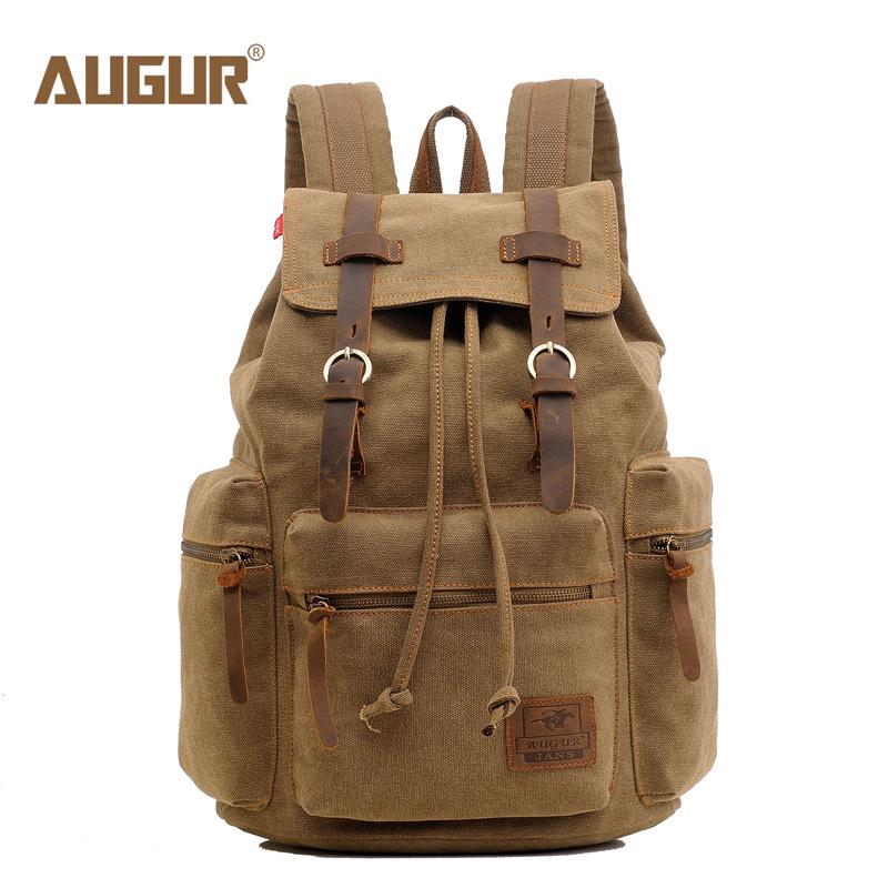 AUGUR Vintage Canvas Backpack for Men – Dual-Shoulder Laptop & School Bag