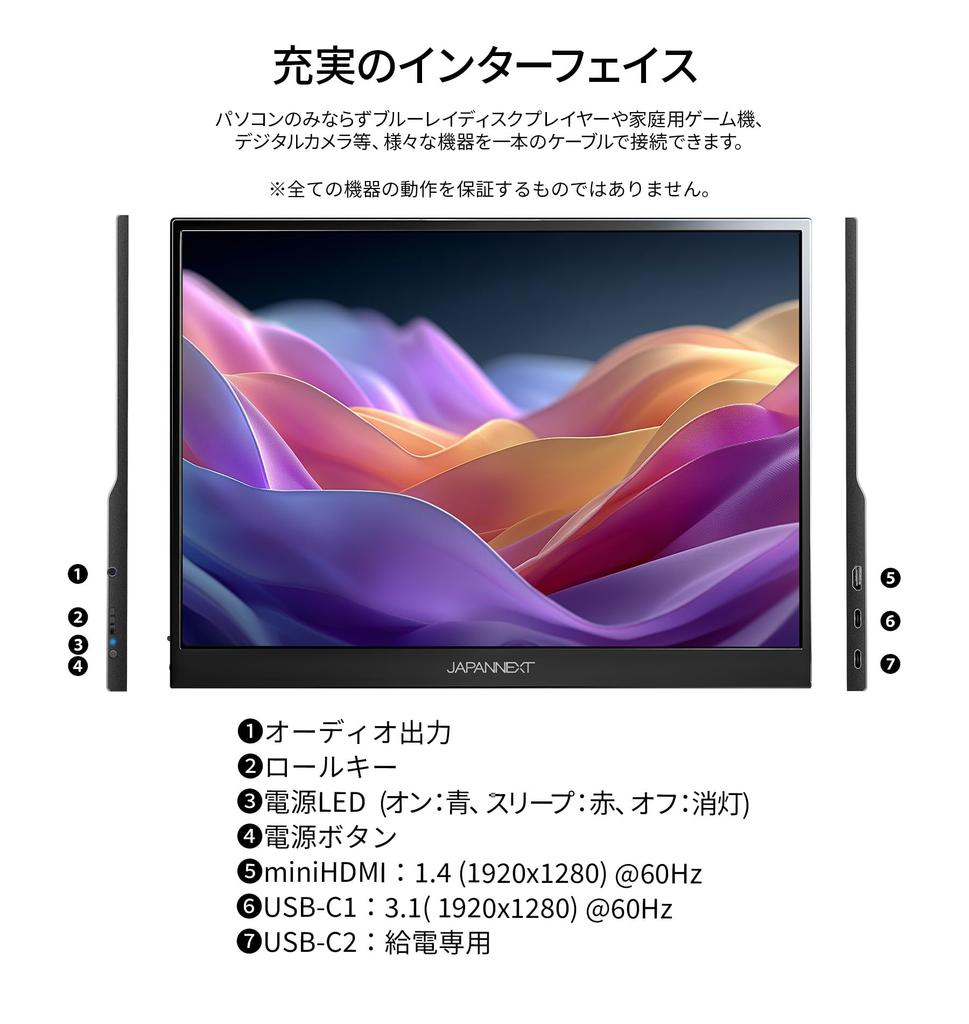 JAPANNEXT IPS panel with full resolution mobile monitor miniHDMI USB aspect ratio with smart case 13.5-inch HD+ (1920x1280) JN-MD-IPS135FP Type-C