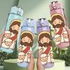 1PC Jesus Surrounded By Sheep Print 750ml Color Plastic Sports Water Bottle Leakproof Flip Straw Lid Suitable for Sports Office Home Use