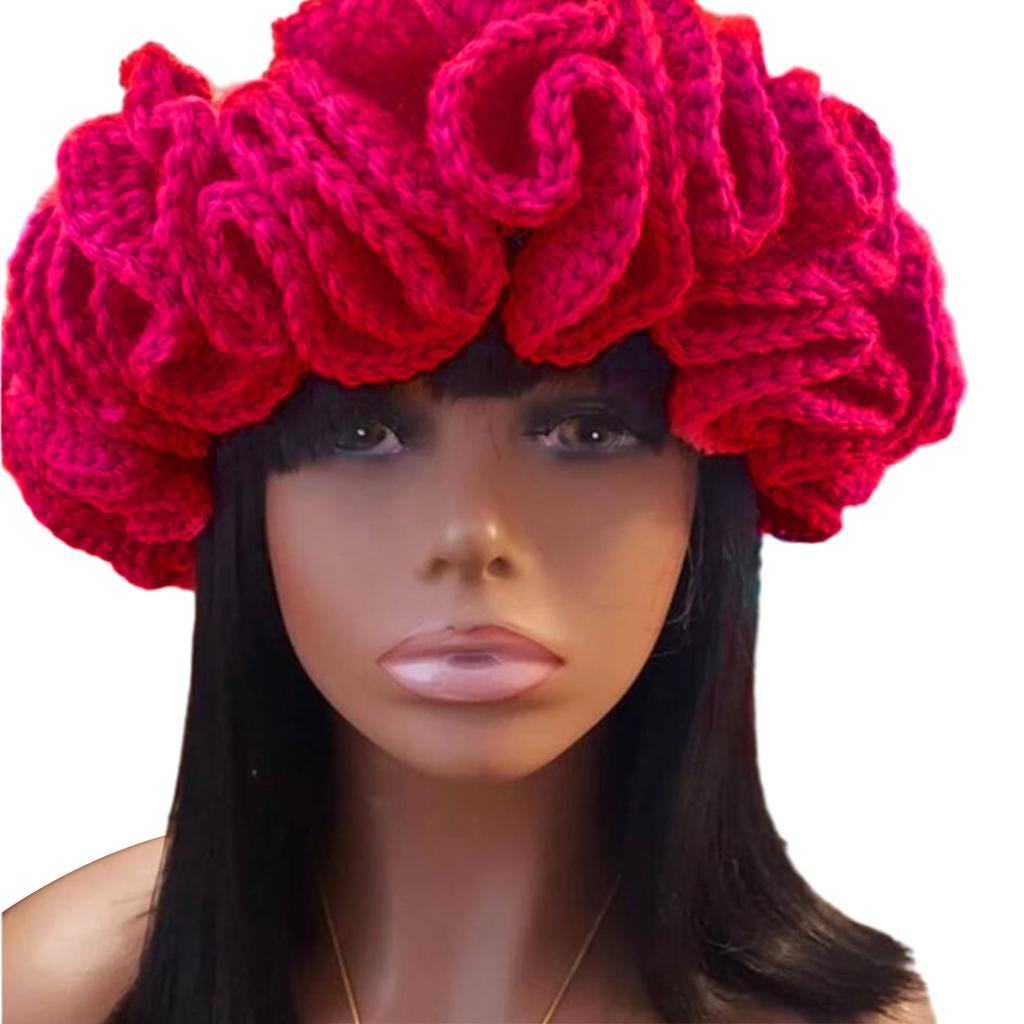 Handmade Crochet Bucket Hat for Woman Teen Outdoor Commute Fisherman Hat Ruffled Brim Winter Windproof Carnival Hat