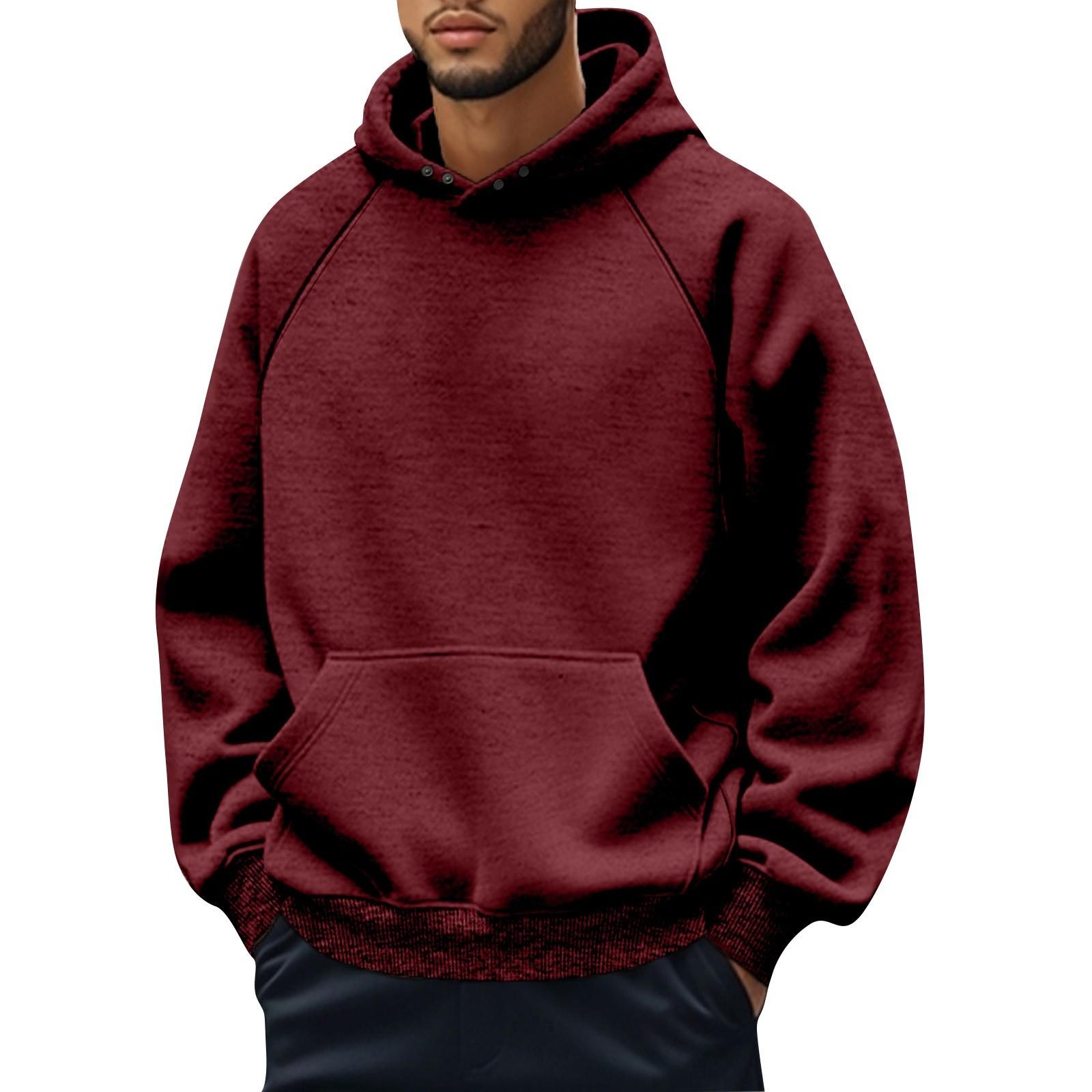 

Men s Casual Fleece-Lined Hoodie With Drawstring - Pullover Sweatshirt Athletic Long-Sleeve Shirt XXXL червоний